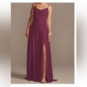 cowl neck chiffon bridesmaid dress with slit in wine